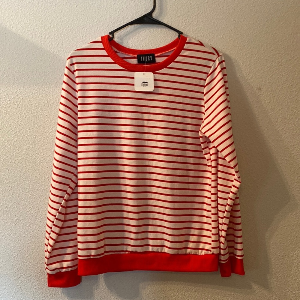 NWT Ivory striped sweater with elbow patches size medium